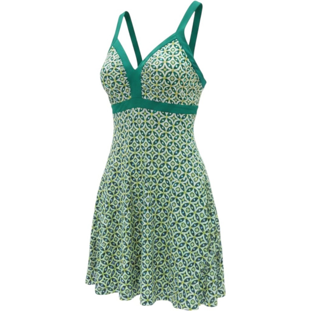Patagonia Kamala Dress Womens Large Green Geometric Print Active Travel A-Line